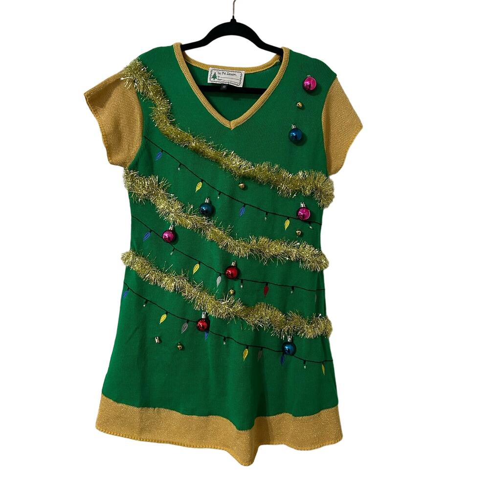 Tis the Season Holiday Sweater/Dress, adorned with holiday cheer, Size XL